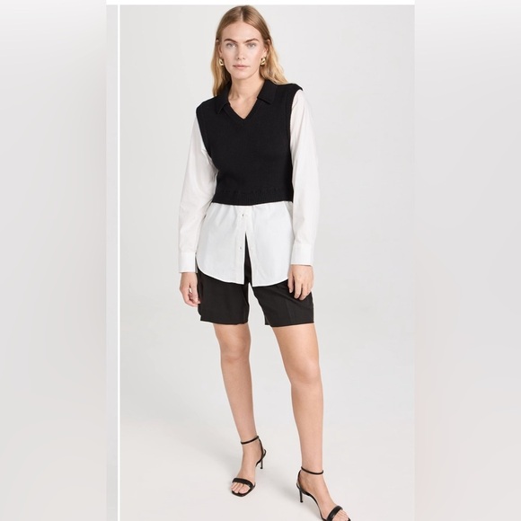 Pistola Sofia Layered Sweater Vest Shirt in Black & White Poplin - Picture 1 of 9